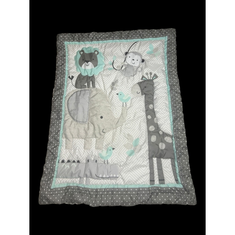Cuddle Time Gerber Jungle Safari Baby Blanket Quilt Grey Mint Elephant 42x33